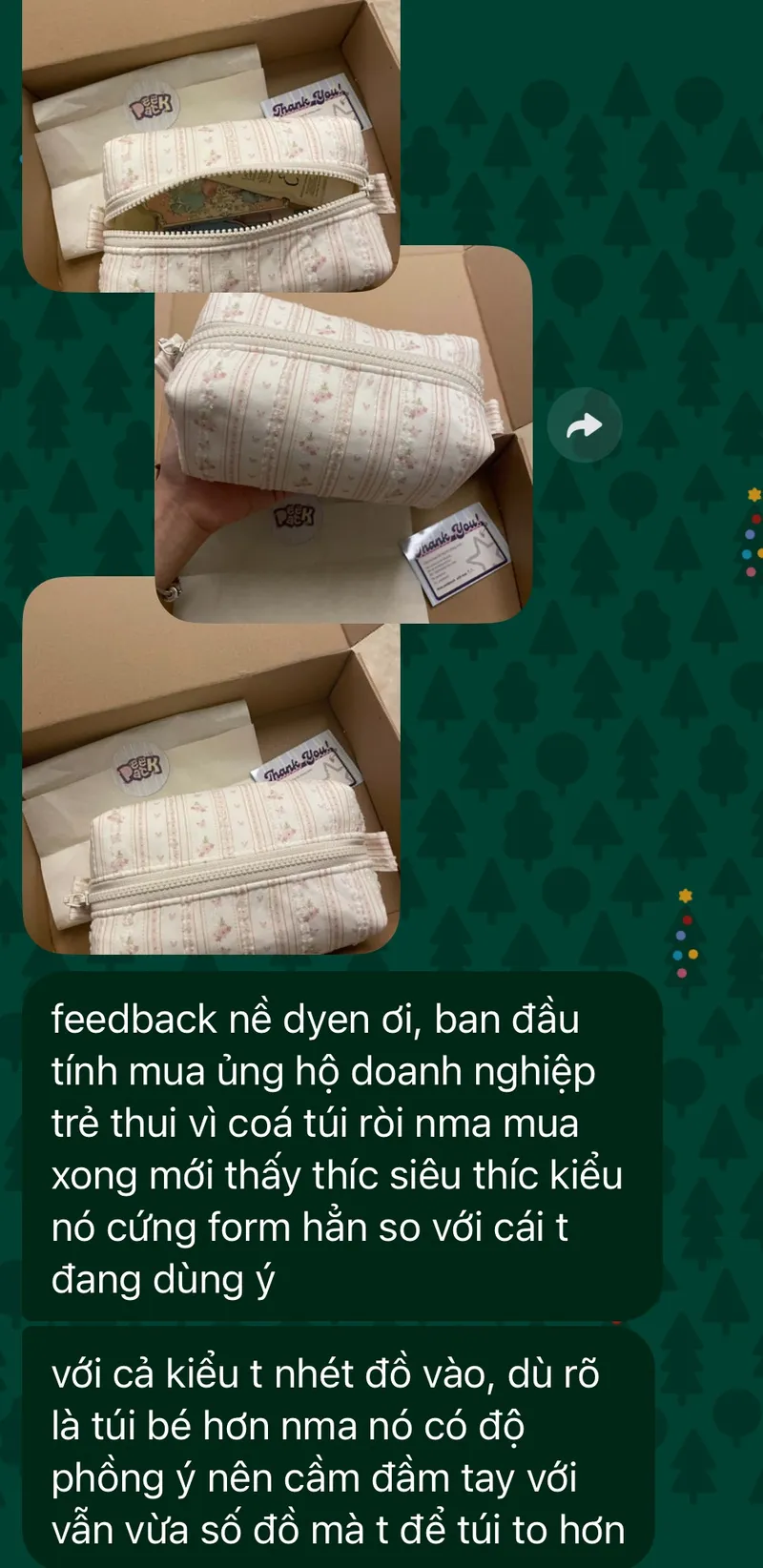 Khách gửi ảnh pouch Love Letter: “nó cứng form hẳn so với cái t đang dùng”