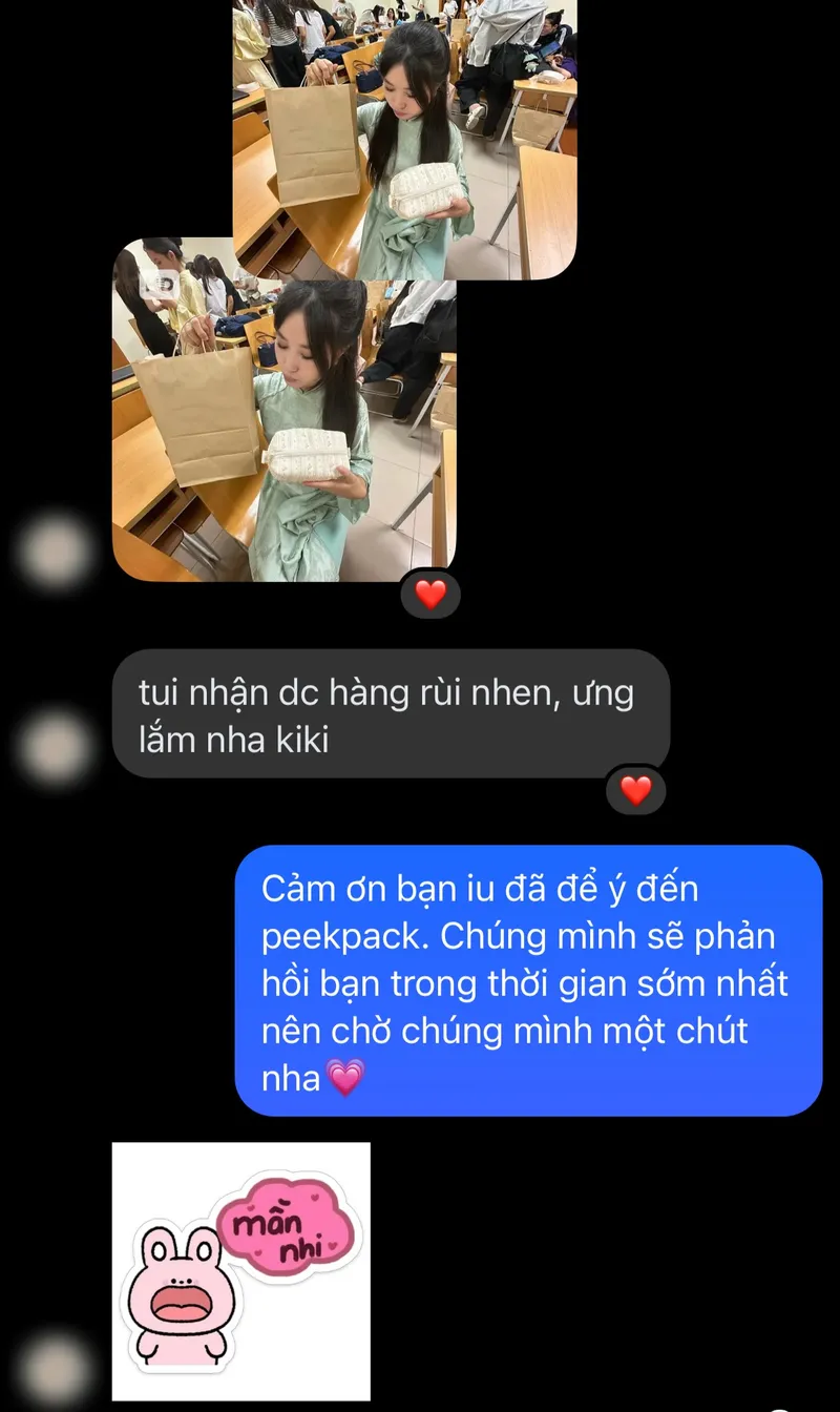 Khách gửi ảnh nhận pouch: “tui nhận dc hàng rùi nhen, ưng lắm nha kiki”
